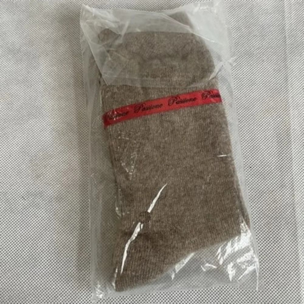 Passione Brown Argyle Socks Cashmere Wool Blend Red Ribbon One Size NWT